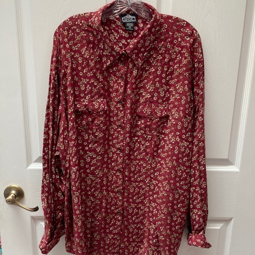 L womens Angie casual long sleeve button front long sleeve floral shirt 3X